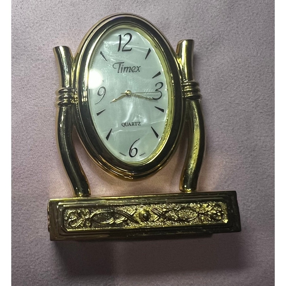 Vintage Timex Vanity Mirror Gold Tone Quartz In Working Condition - Picture 6 of 6